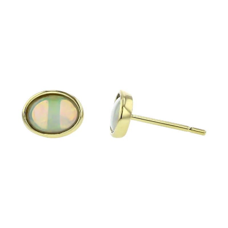 Elegant Silver Earrings For Casual Wear-14K Yellow Gold White Opal Stud Earrings