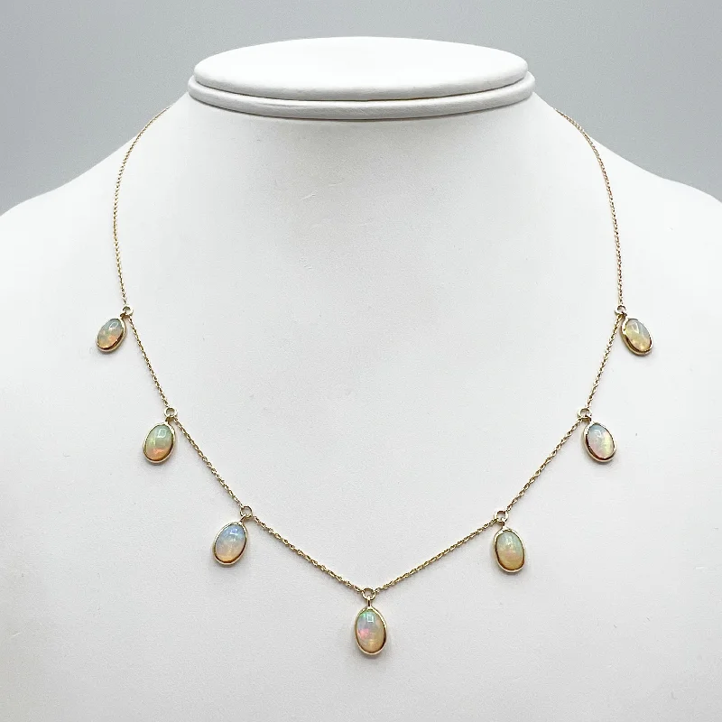 Statement Gold Chain Necklaces For Fashion Statements-Ethiopian Opal Drops 18 Karat Yellow Gold Necklace