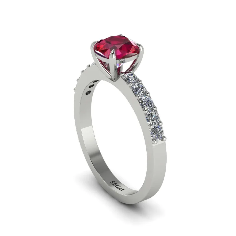 Trendy Wedding Rings For Couples-Cushion-Cut Ruby Classic Elegance Engagement Ring - Demi No. 12