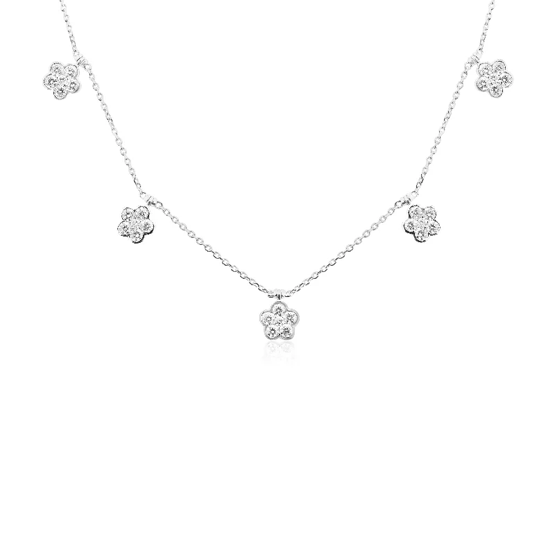 Layered Pearl Necklaces For Bridal Fashion-14k White Gold Diamond Five Cluster Necklace