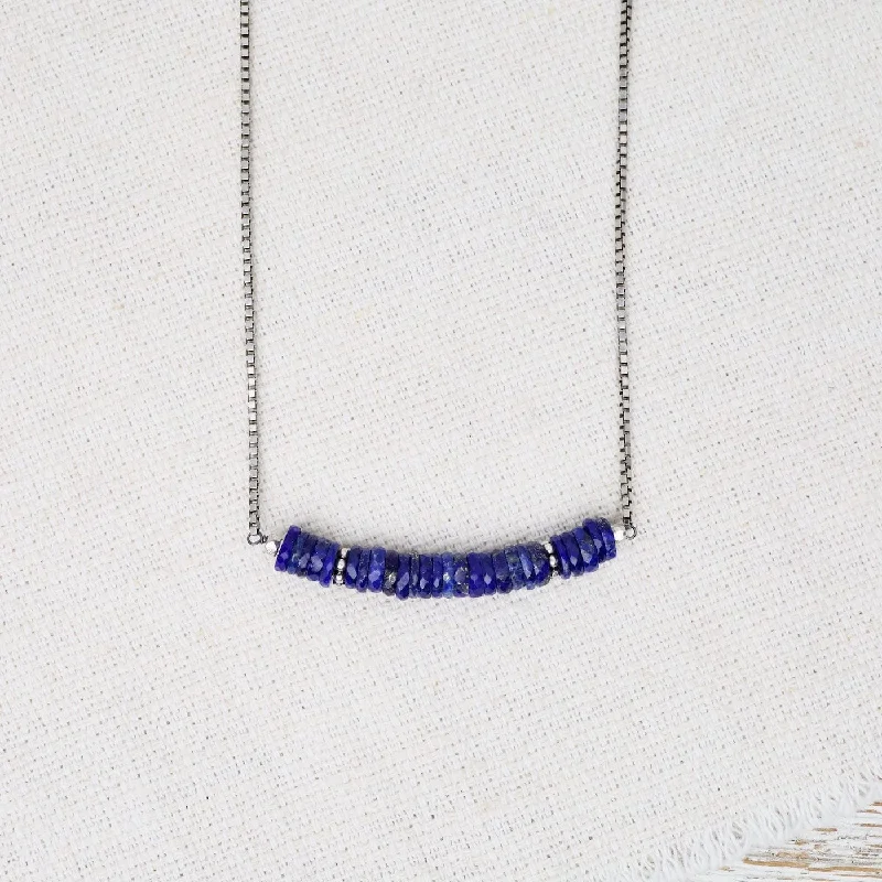 Stylish Bar Necklace For Fashion Forward-Lapis Sequins with Sterling Trim Necklace