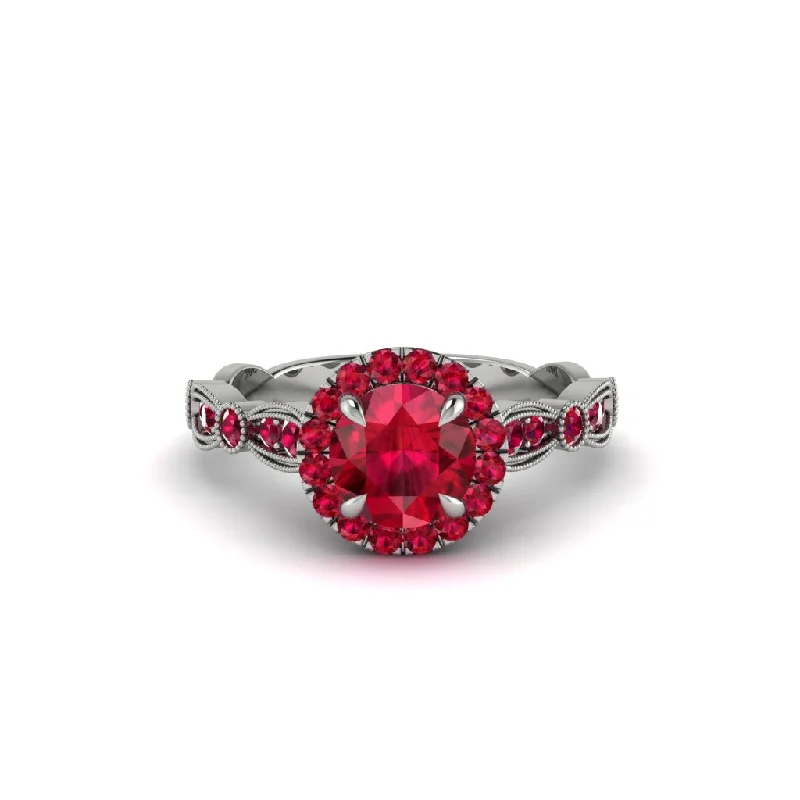 Custom Rings For Bridesmaids Gifts-Round Cut Ruby Radiant Eternity Engagement Ring - Kamryn No. 57