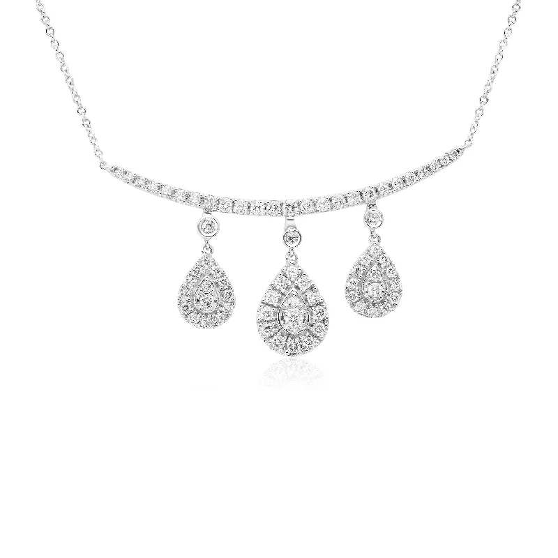 Elegant Heart Shaped Necklaces For Romantic Fashion-14k Bar Necklace With 4 Pear Shape Diamond Drops