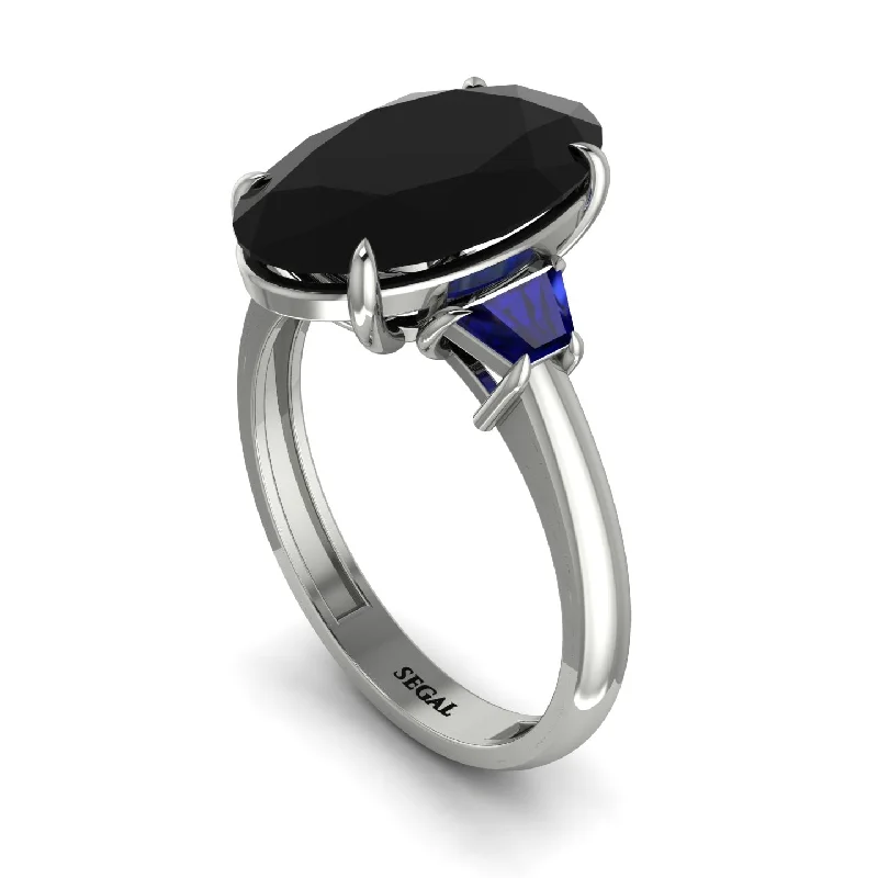 Beautiful Sapphire Rings For Engagement-Oval-Cut Black Diamond Three Stone Engagement Ring - Amari No. 69