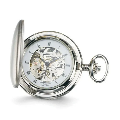 Watches With Textured Finish-Charles Hubert White Skeleton Dial Pocket Watch - Engravable