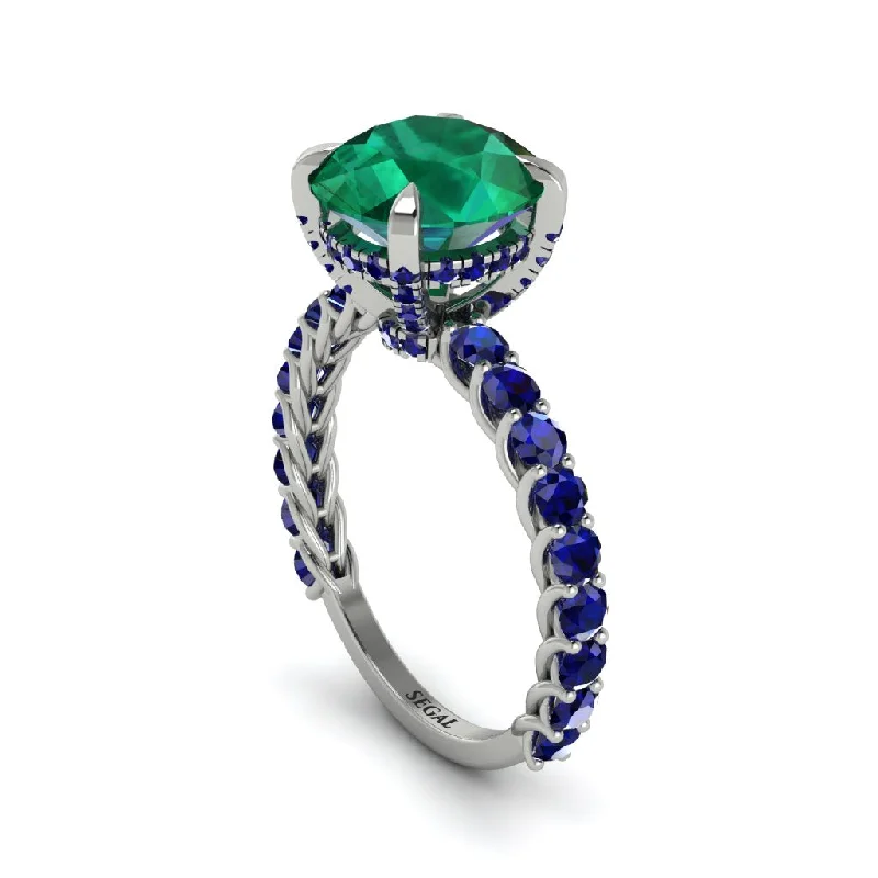 Classic Wedding Rings For Him-Emerald Twisted Band Halo Engagement Ring - Avianna No. 66