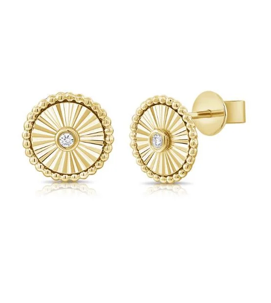 Sleek Hoop Earrings For Stylish Look-14K Yellow Diamond Fluted Disc Stud Earrings