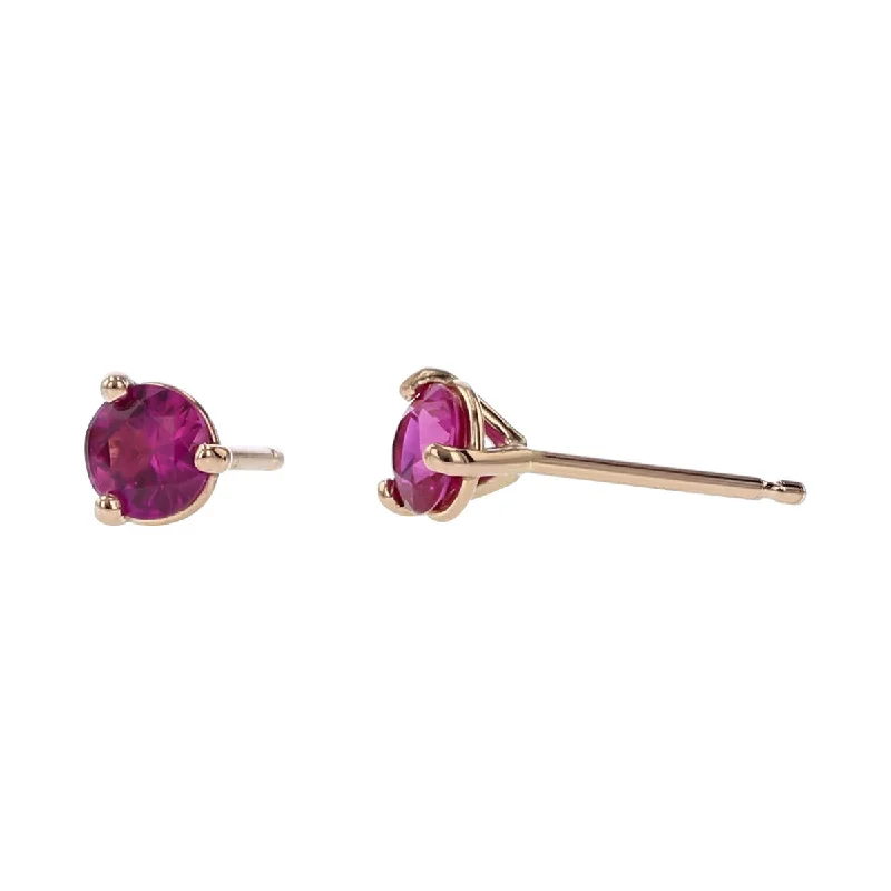 Trendy Hoop Earrings For Fashion Forward-14K Rose Gold Fuchsia Sapphire Stud Earrings