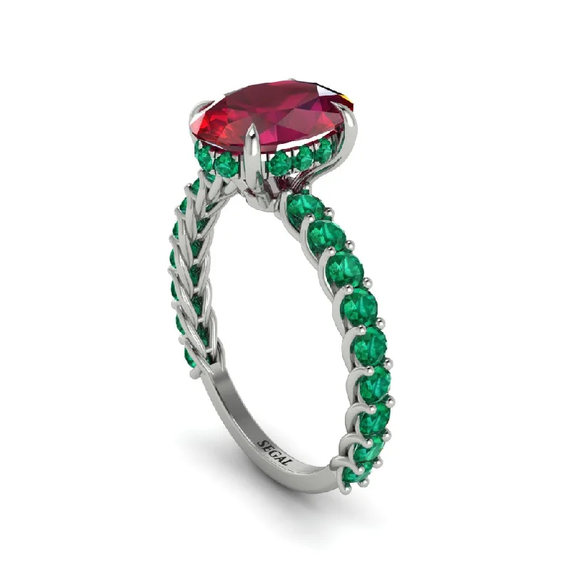 Crystal Cocktail Rings For Elegant Fashion-Oval-Cut Halo Ruby Timeless Elegance Engagement Ring - Kelsey No. 27