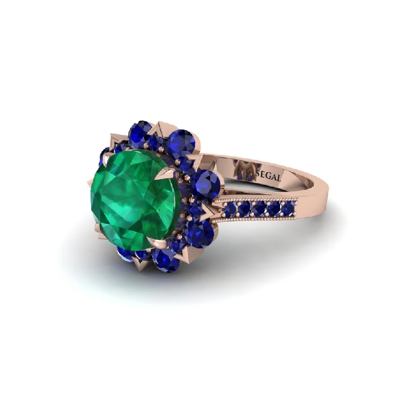 Colorful Gemstone Rings For Fashionistas-Emerald Halo Sunburst Engagement Ring - Winter No. 65