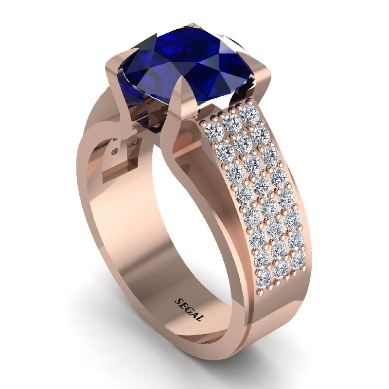 Elegant Diamond Wedding Rings For Brides-Round Cut Sapphire 14K Gold Pave Engagement Ring - Saylor No. 14