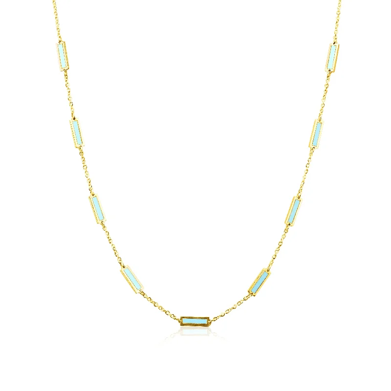 Trendy Moonstone Necklaces For Elegant Looks-14k Yellow Gold Turquoise Enamel Necklace