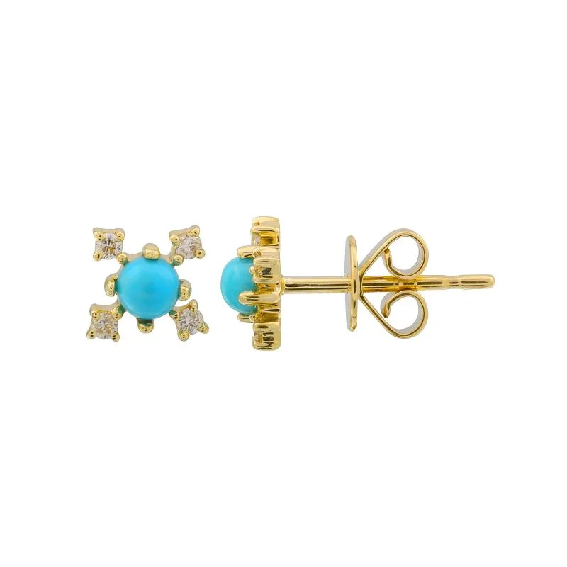 Vintage Drop Earrings For Formal Wear-14k Yellow Diamond and Turquoise Stud Earrings