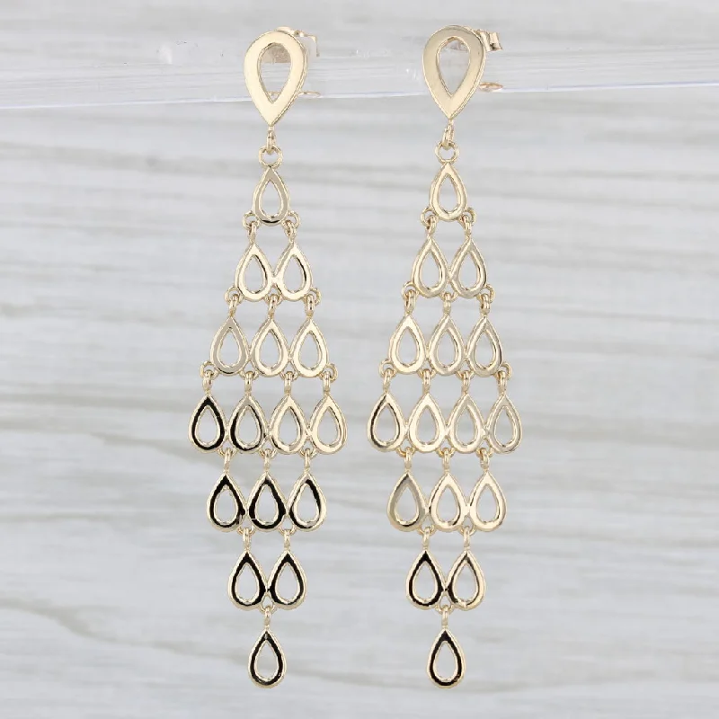 Personalized Birthstone Earrings For Gifts-Mesh Dangle Earrings 14k Yellow Gold Teardrop Pattern