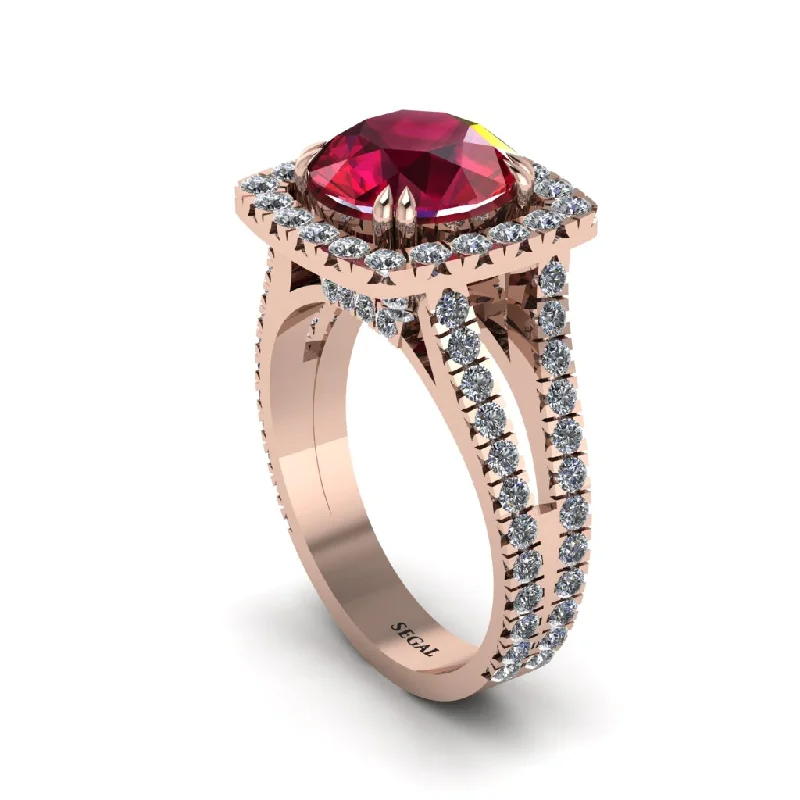 Vintage Wedding Rings For Non-Traditional Brides-Ruby Pave Split Shank Engagement Ring - Averie No. 11