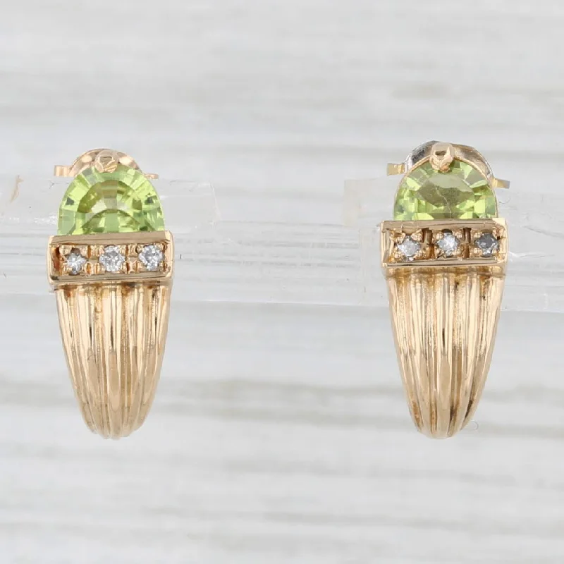 Elegant Crystal Earrings For Special Occasions-1.03ctw Peridot Diamond J-Hook Earrings 18k Yellow Gold