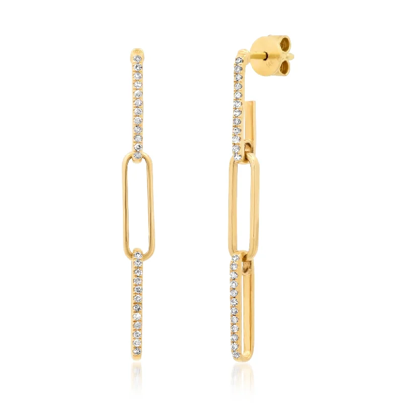 Fashion Earrings For Party Look-Diamond Encrusted Paperclip Dangle Earrings, 14kt Gold