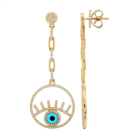 Trendy Chain Earrings For Bold Look-14k Yellow Gold Turquoise Evil Eye Stud Earrings