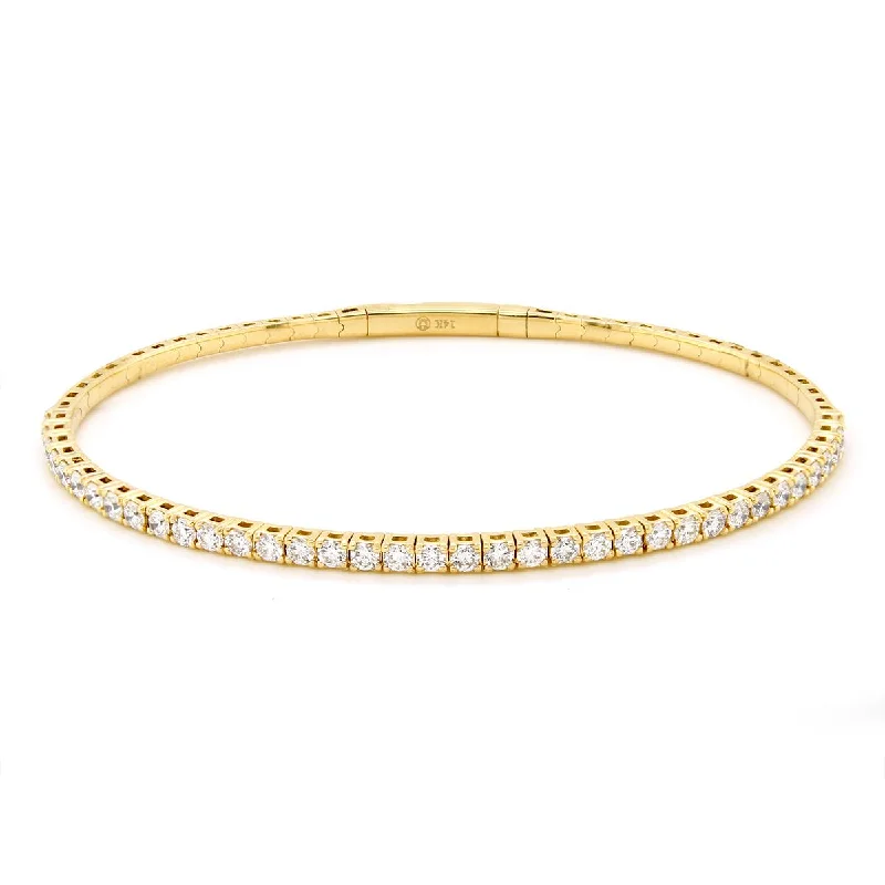 Bangles With Gemstones-YELLOW GOLD FLEXIBLE BANGLE BRACELET WITH DIAMONDS, 1.54 CT TW