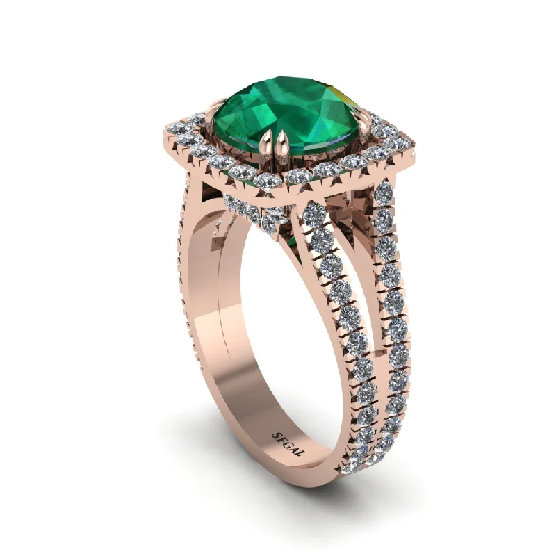 Custom Rings For Bridesmaids Gifts-Emerald Pave Split Shank Engagement Ring - Averie No. 5