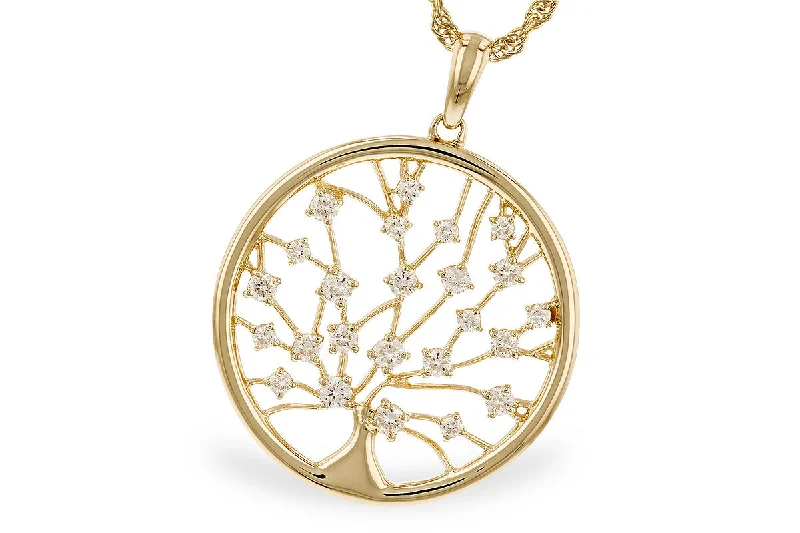 Personalized Birthstone Necklace For Thoughtful Gifts-14k Yellow Gold Diamond Accented Tree Necklace by Allison Kaufman