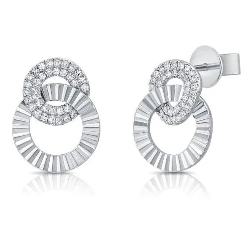 Beautiful Pear Earrings For Weddings-14k White Gold Diamond Fluted Circle Link Earrings