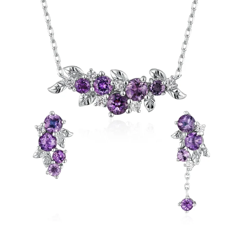 Classic Silver Chain Necklaces For Elegant Wear-Violet Grapevine Amethyst Necklace and Earrings Set