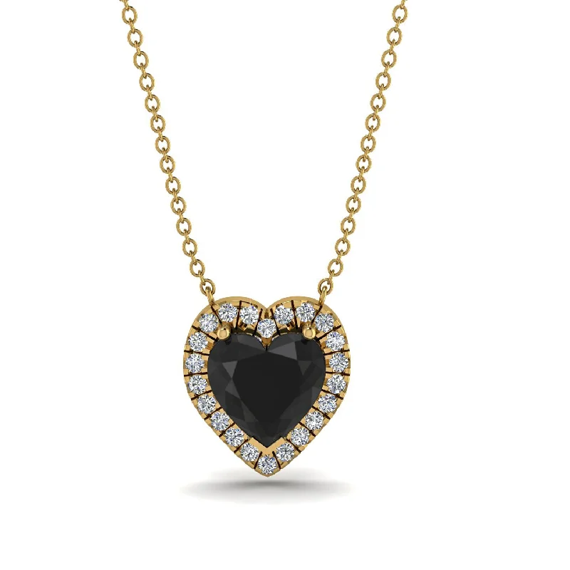 Classic Pearl Necklaces For Brides-4.7Ct Black Diamond Halo Heart Necklace - Jaylene No. 7