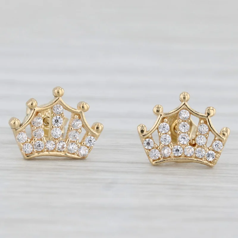 Sparkling Earrings For New Year’s Eve-0.18ctw Cubic Zirconia Crown Stud Earrings 18k Yellow Gold