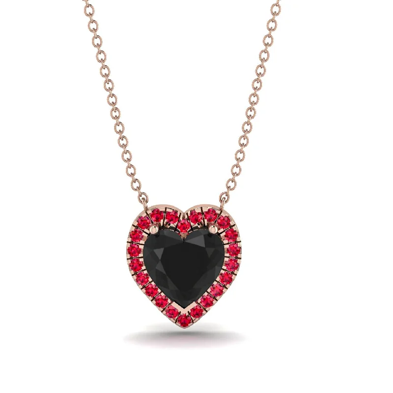 Beautiful Long Pendant Necklaces For Fashionistas-4.7Ct Black Diamond Halo Heart Necklace - Jaylene No. 53