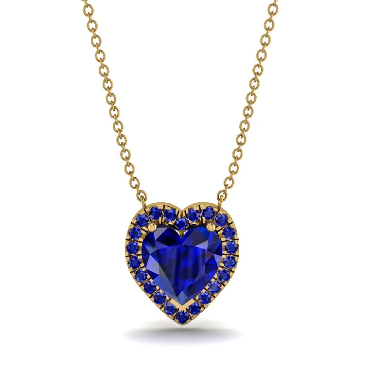 Sparkling Heart Necklaces For Romantic Gifts-4.7Ct Sapphire Halo Heart Necklace - Jaylene No. 73