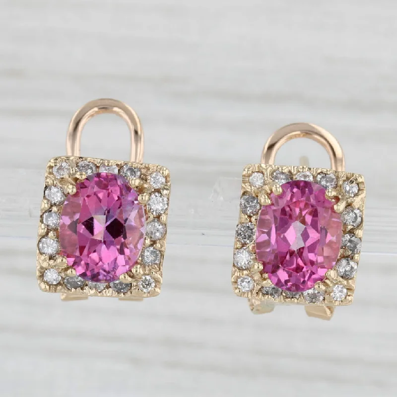 Cute Heart Earrings For Girlfriend Gifts-5.16ctw Pink Mystic Topaz Diamond Halo Solitaire Drop Earrings 14k Yellow Gold