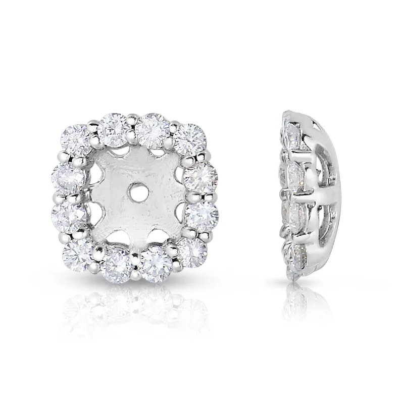 Modern Minimalist Earrings For Every Day-14K White Gold Diamond Cushion Cut Halo Earring Jackets