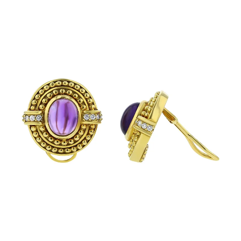 Unique Resin Earrings For Eco-Friendly Style-18K Gold Cabochon Amethyst Diamond Earrings