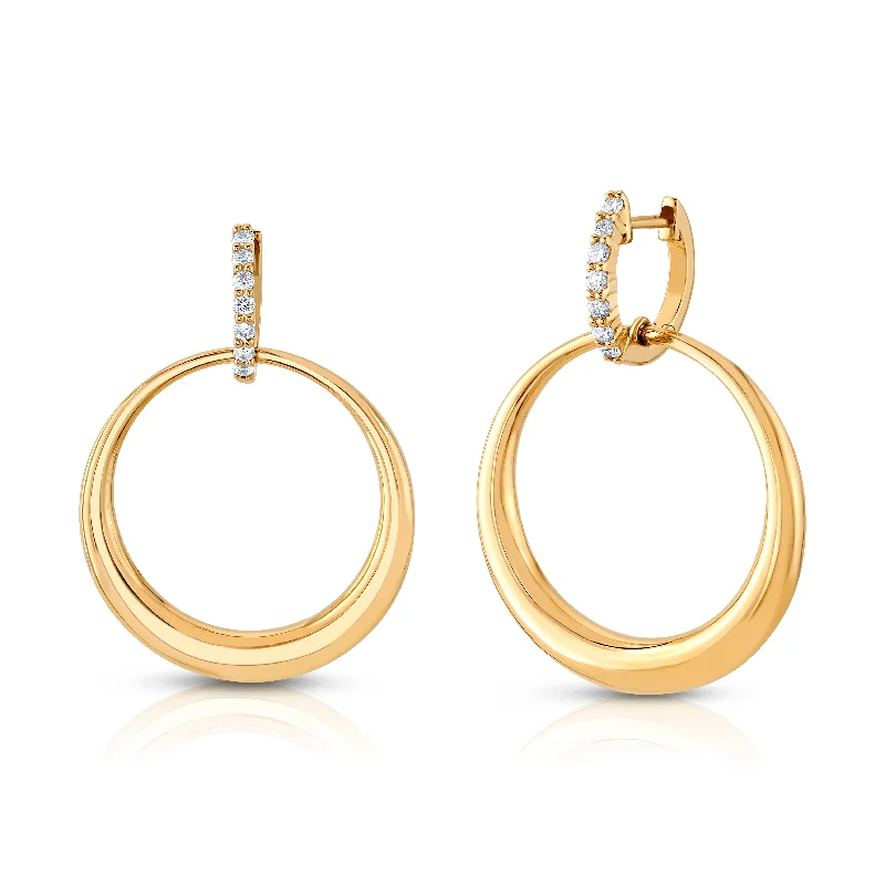 Boho Style Earrings For Free Spirits-REFINED DIAMOND HOOP DANGLE EARRINGS, 14kt Gold