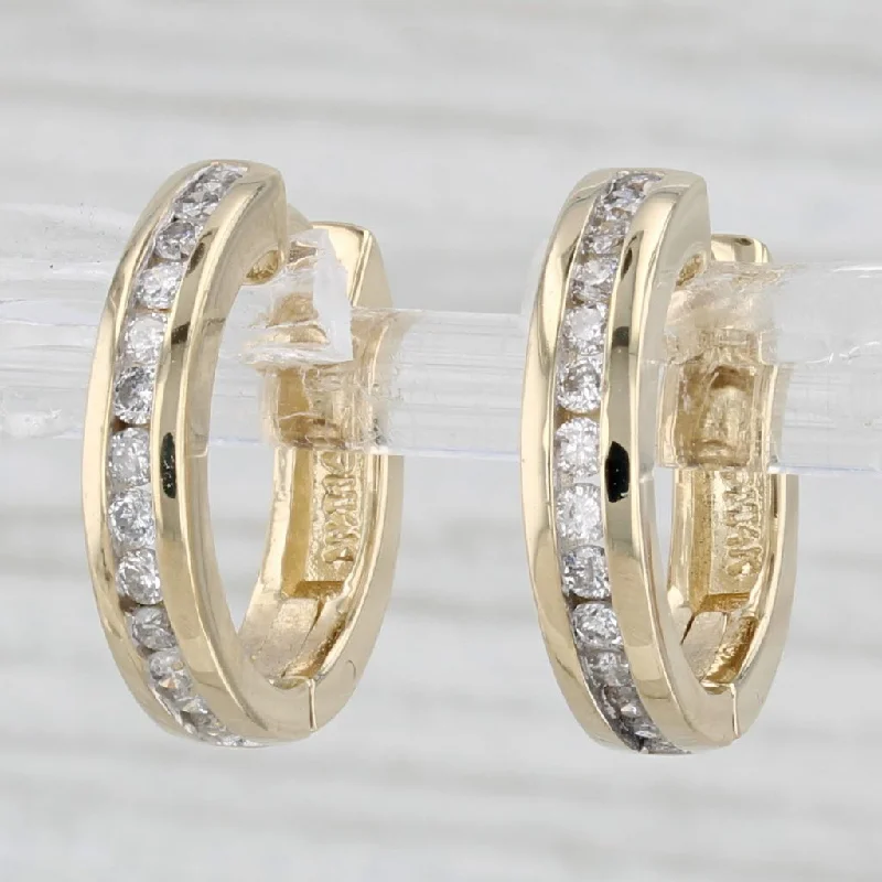 Trendy Dangle Earrings For Casual Look-0.40ctw Diamond Hoop Huggie Earrings 14k Yellow Gold Snap Top Round Hoops