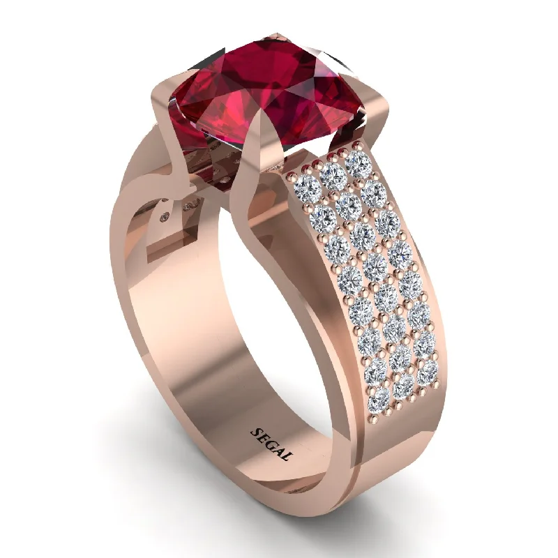 Custom Engagement Rings For Bold Brides-Round Cut Ruby 14K Gold Pave Engagement Ring - Saylor No. 11