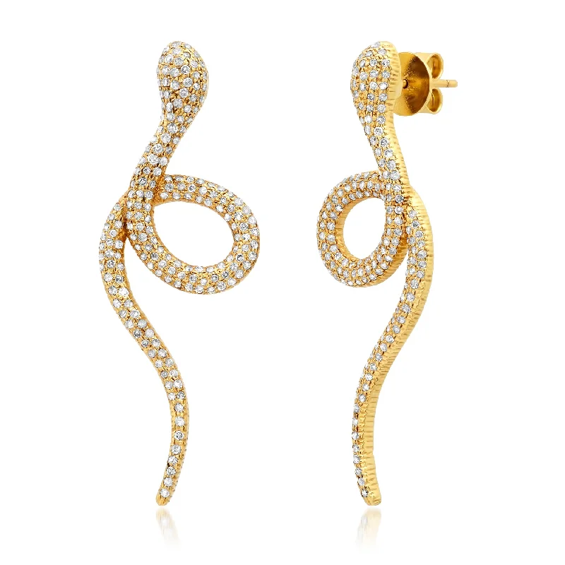 Crystal Drop Earrings For Formal Parties-DIAMOND SNAKE DANGLE EARRINGS, 14kt GOLD