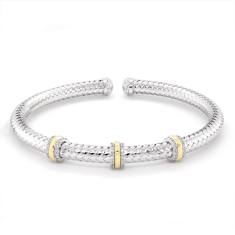 Bangles For Religious Occasions-STERLING SILVER OPEN BANGLE WITH GOLD PLATED RING ACCENTS