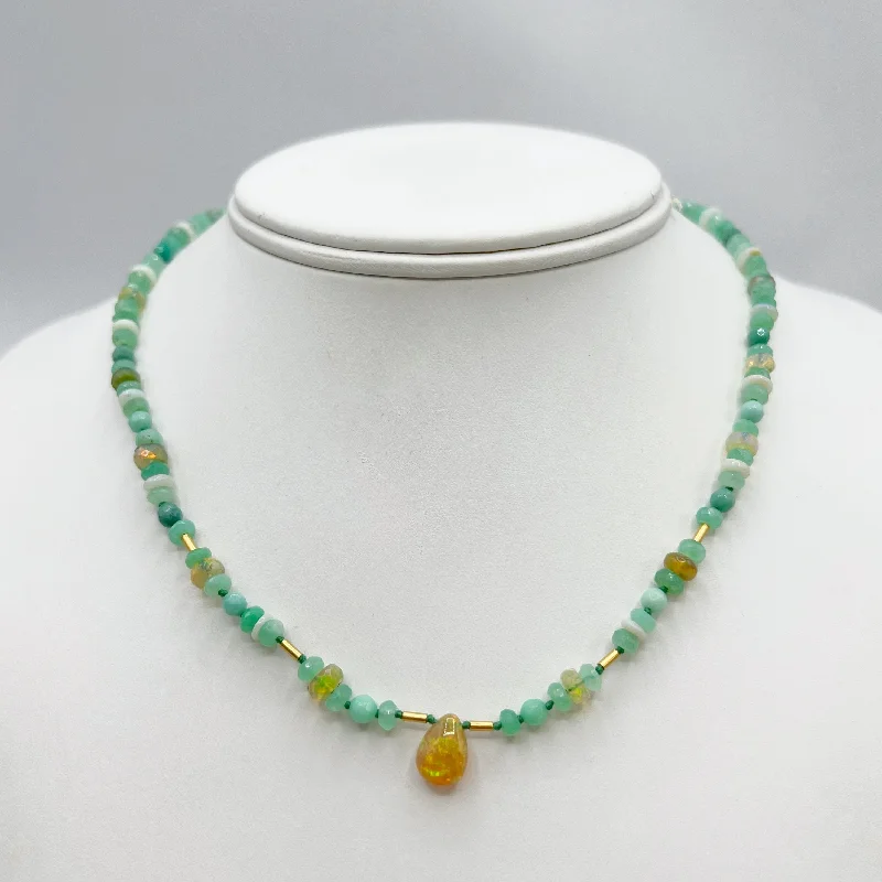 Layered Crystal Necklaces For Evening Glam-Green Opals with Opal Teardrop necklace