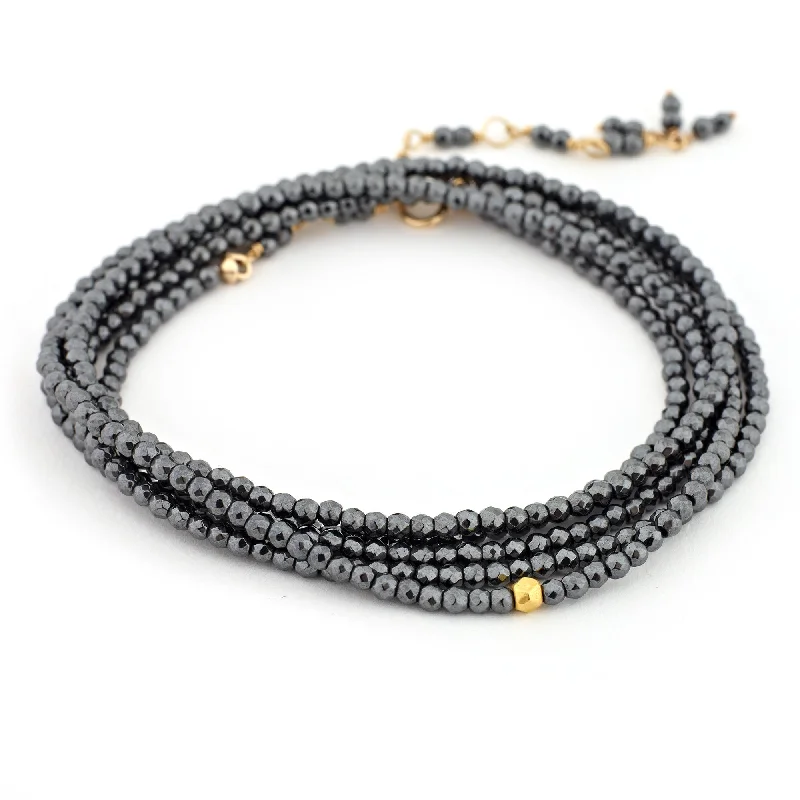 Statement Moon Necklaces For Bold Fashion-Anne Sportun Hematite Beaded Wrap Bracelet & Necklace 34" B098G-HEM