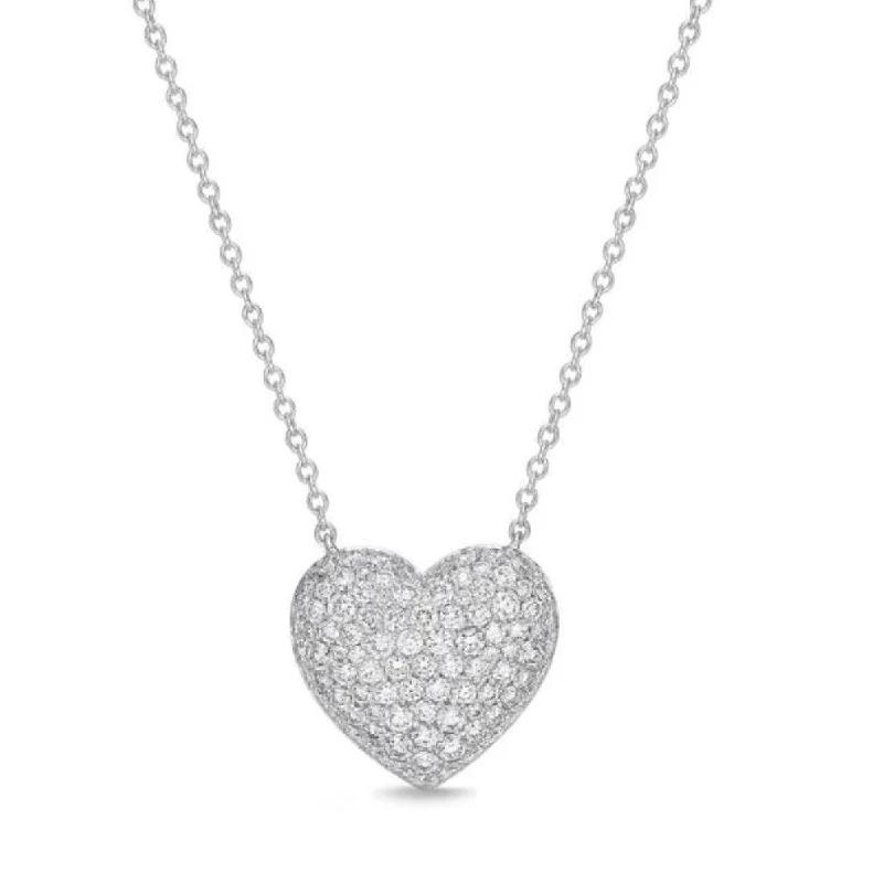 Custom Initial Necklaces For Unique Gifts-Memoire 18k White Gold Puffed Heart Diamond Necklace