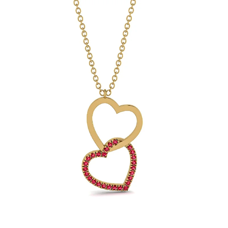 Custom Birthstone Pendant Necklaces For Bridesmaids-Interlocked Hearts Ruby Necklace - Wendy No. 10