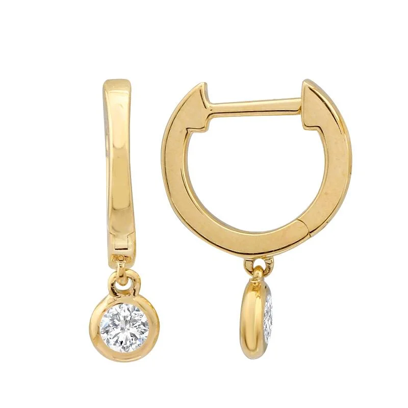 Modern Geometric Earrings-14K Yellow Gold Bezel Set Diamond Huggie Earrings