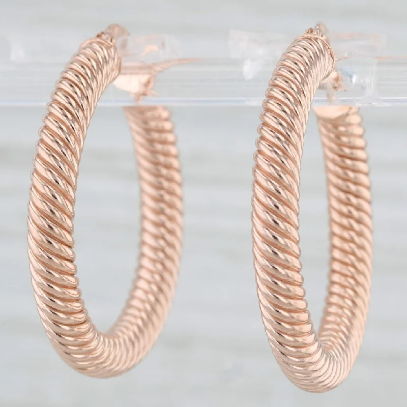 Beautiful Silver Drop Earrings For Wedding-New Twisted Rope 10k Rose Gold Hoop Earrings