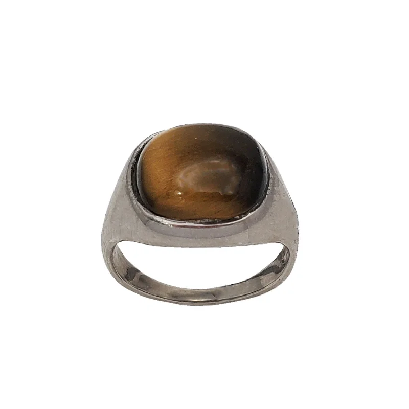 Sparkling Diamond Cocktail Rings For Glamorous Fashion-Tiger-Eye Signet Ring (Silver)