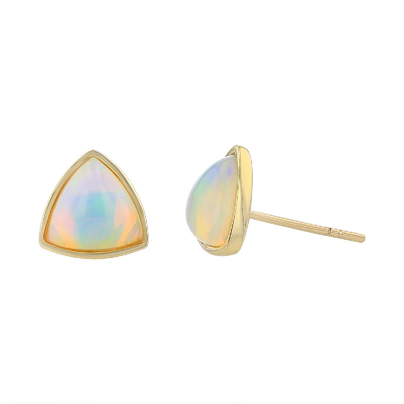 Bold Acrylic Earrings For Statement Style-14K Yellow Gold Cabochon Opal Stud Earrings