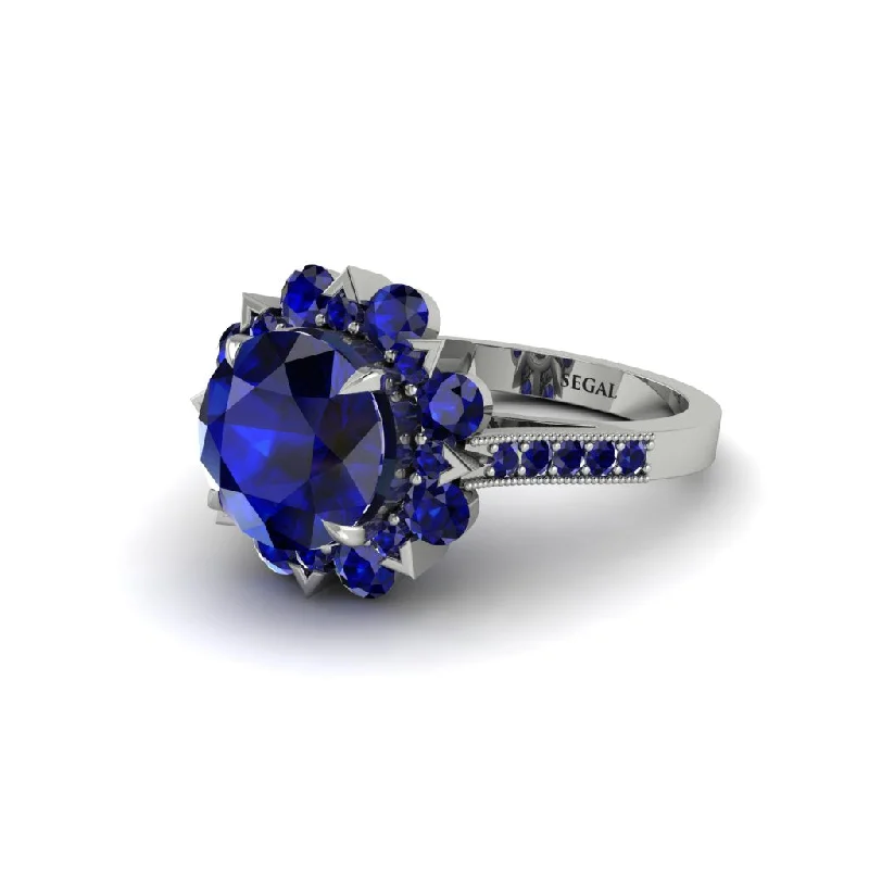 Elegant Engagement Rings For Classic Brides-Sapphire Halo Sunburst Engagement Ring - Winter No. 75