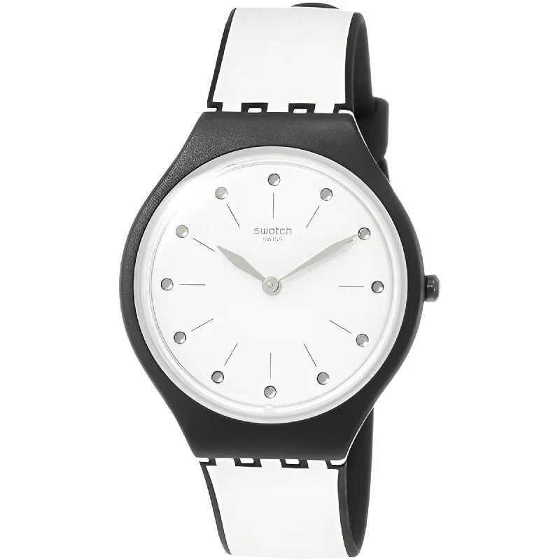 Watches For High-End Luxury-Swatch Women's Watch - Skin Skinme Light Grey and Black Silicone Strap | SVOB102