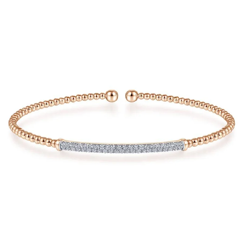 Bracelets With Luxury Finish-Gabriel & Co. - BG4262-62K45JJ - 14K Rose Gold Bujukan Split Cuff Bracelet with Diamond Pavâ€š Bar